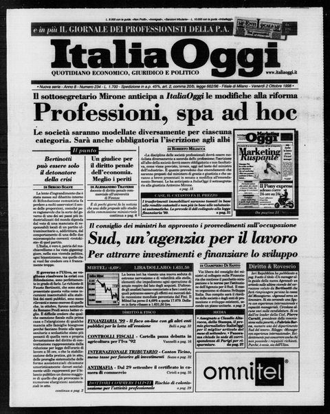 Italia oggi : quotidiano di economia finanza e politica